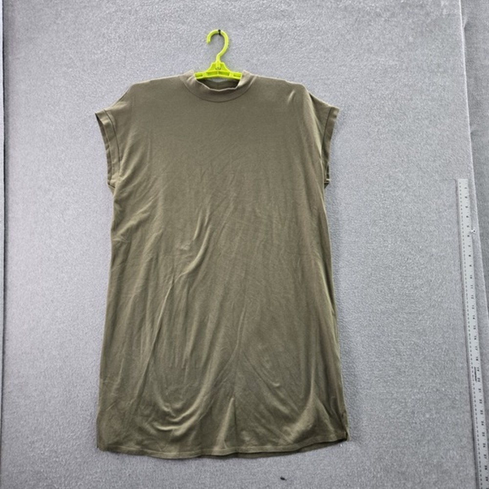 Eileen Fisher Women Dress L Green Shirt Organic Cotton Mock Neck Pullover